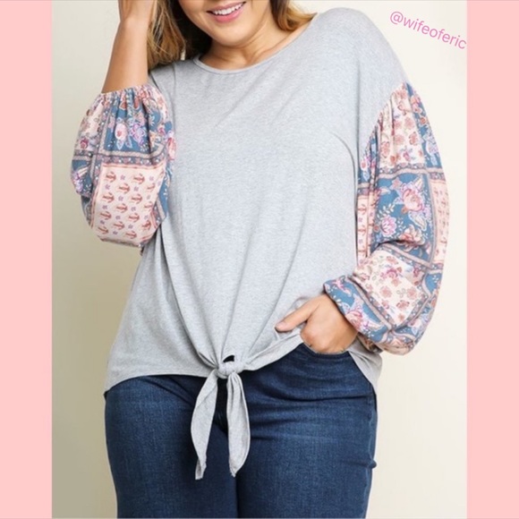 Wife of Eric Tops - Tie Front Top Contrasting Sleeves